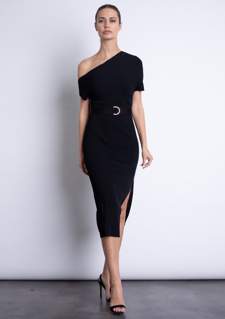 Amber Knit Midi Dress in Black